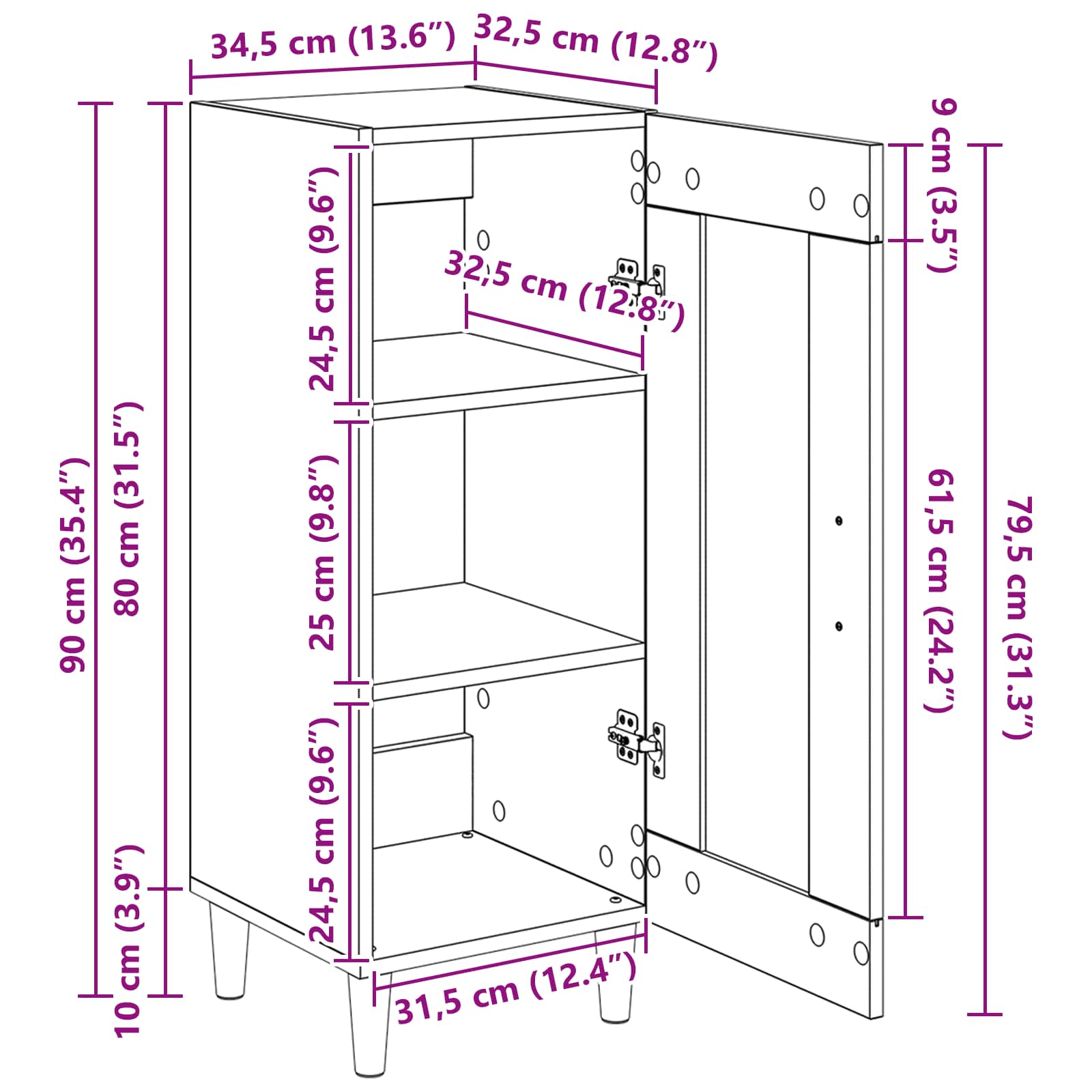 Kreveta Crni hrast 34.5 x 32.5 x 90 cm Konstruirano drvo