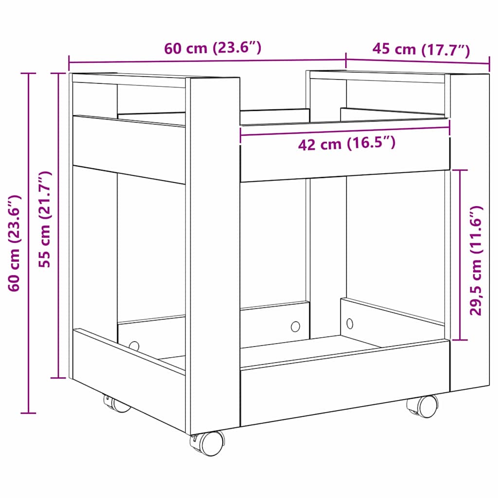 Kolica za stol Crni hrast 60 x 45 x 60 cm Konstruirano drvo