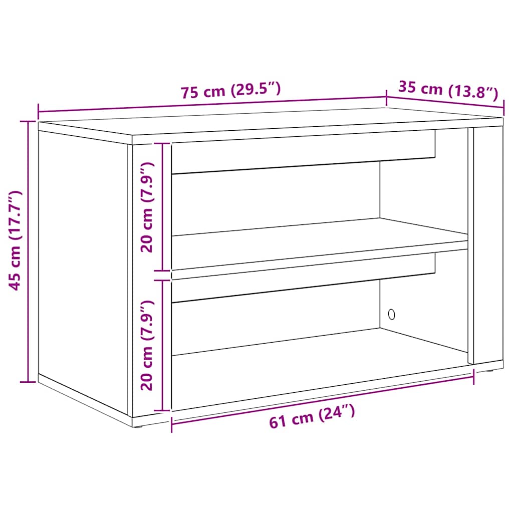 Polica za cipele Crni hrast 75 x 35 x 45 cm Konstruirano drvo