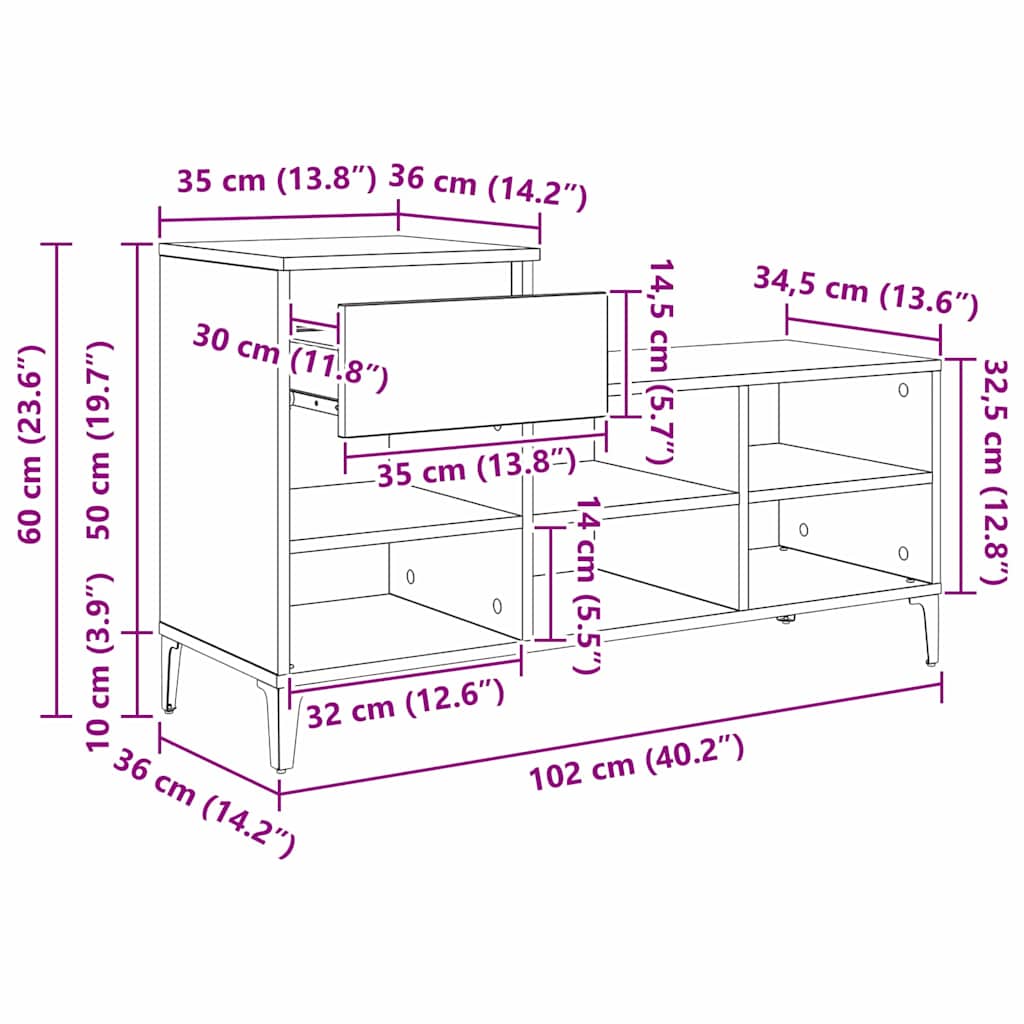 Ormar za cipele Staro drvo 102 x 36 x 60 cm Konstruirano drvo