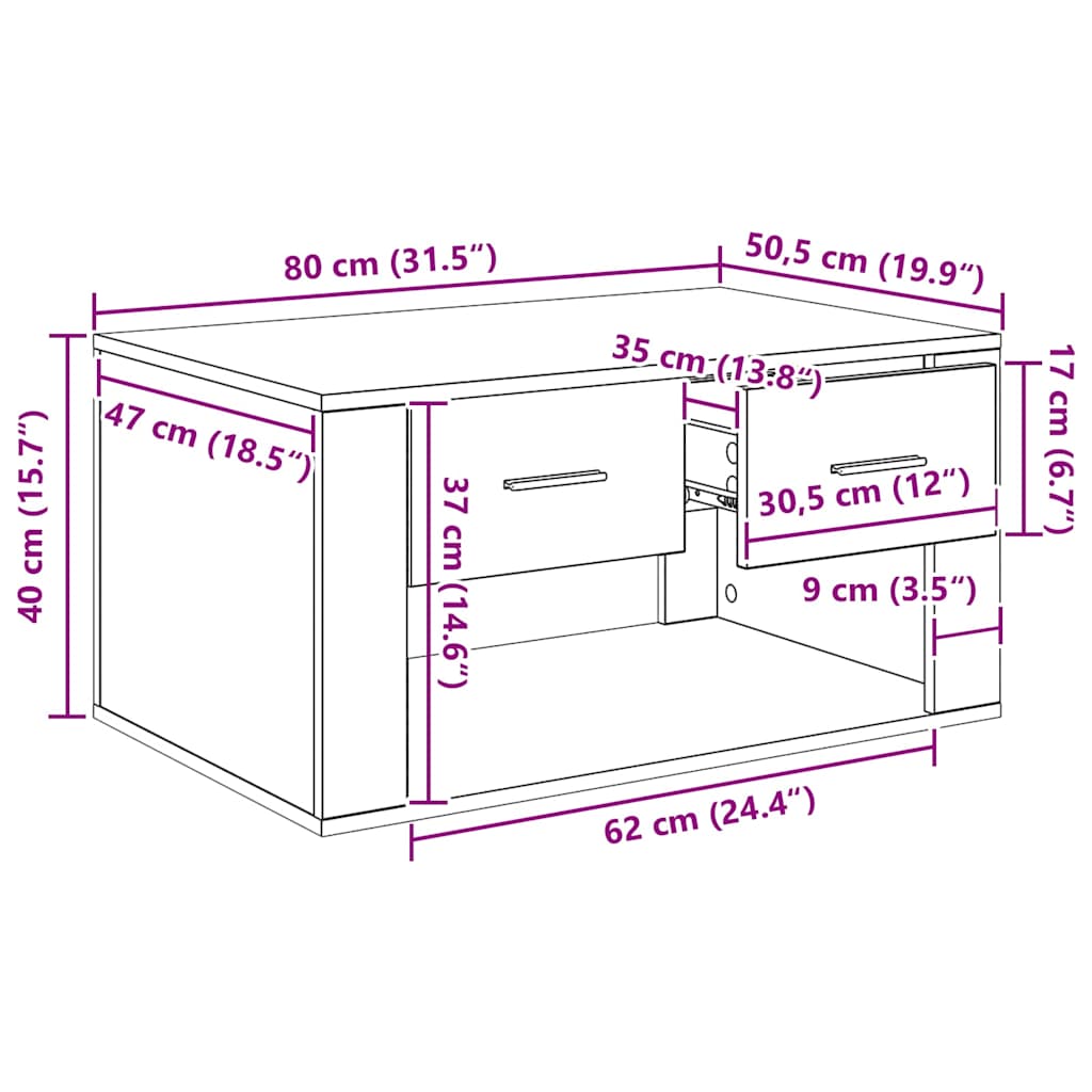 Kava Stol Crni hrast 80 x 50 x 40 cm Konstruirano drvo