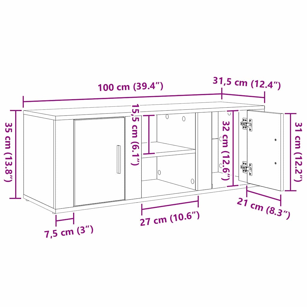 TV ormar Umjetnički hrast 100 x 31,5 x 35 cm Konstruirano drvo