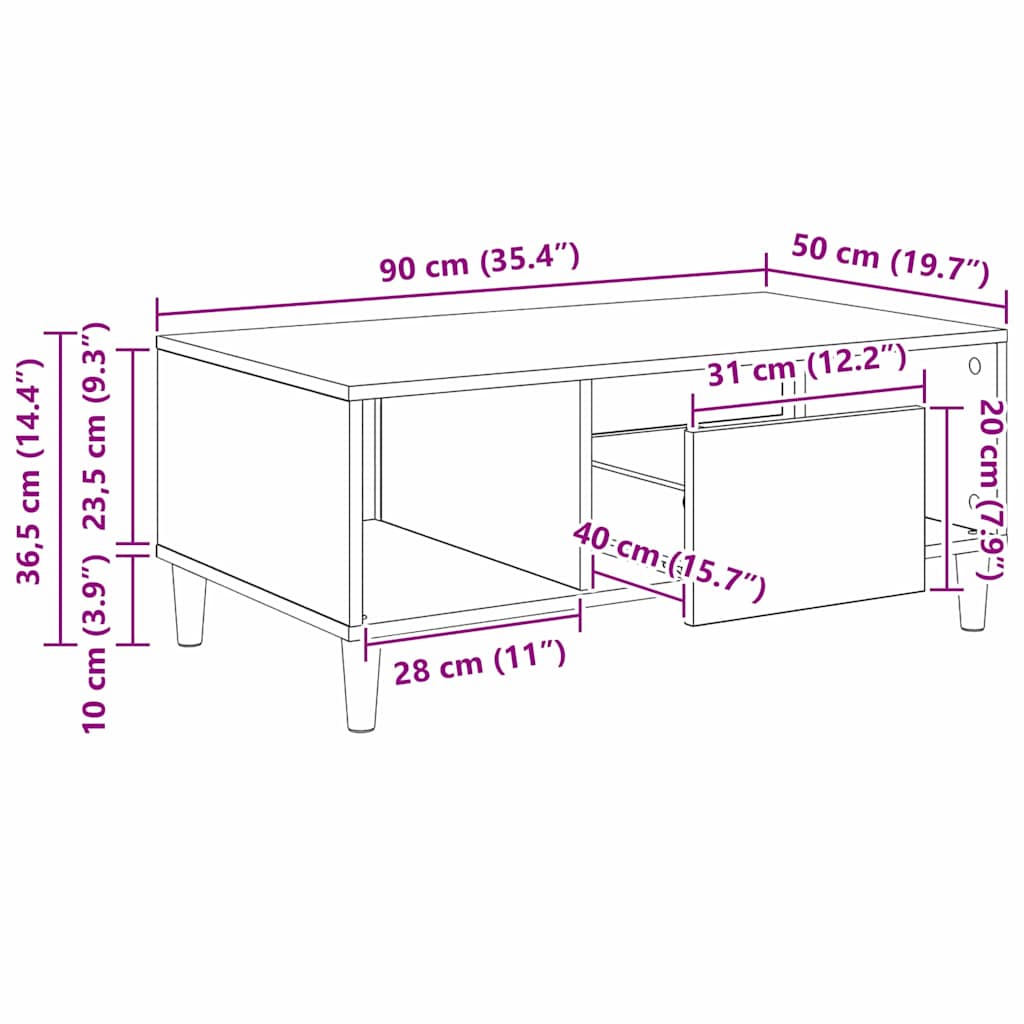 Kava Stol Staro drvo 90 x 50 x 26.5 cm Konstruirano drvo