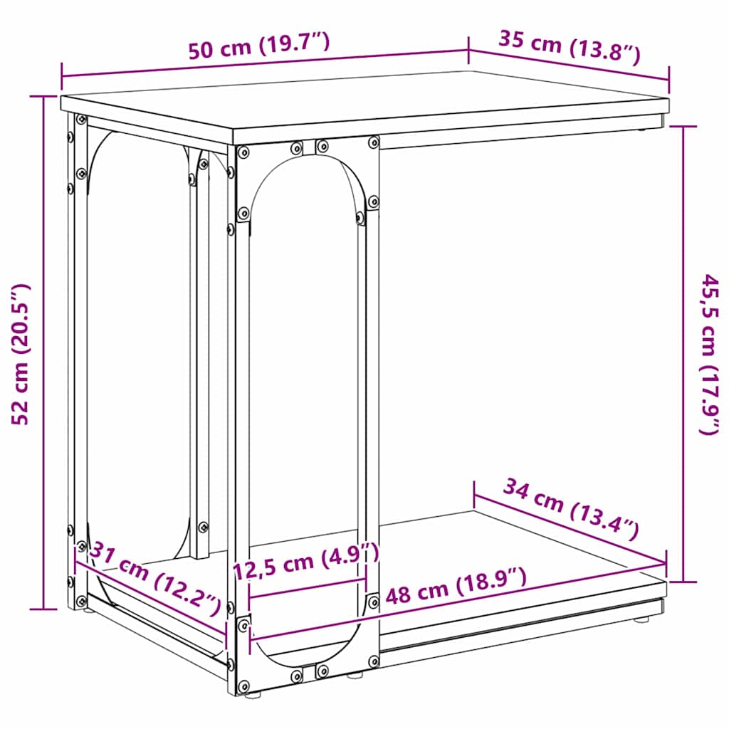 Bocni stol Crni hrast 50 x 35 x 52 cm Konstruirano drvo