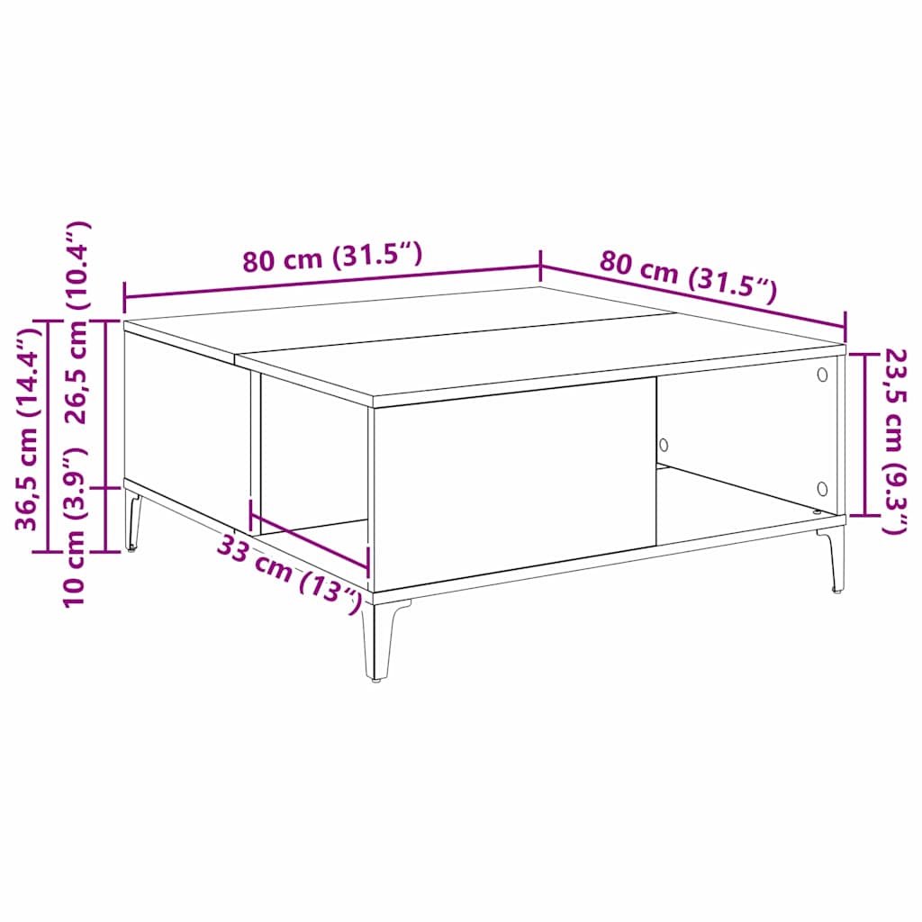 Kava Stol Crni hrast 80 x 80 x 36,5 cm Konstruirano drvo