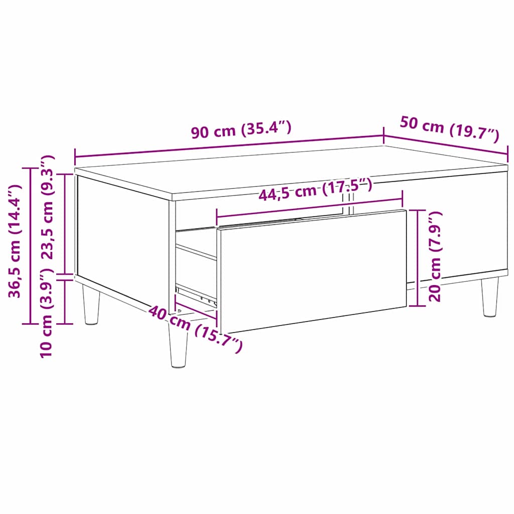 Kava Stol Crni hrast 90 x 50 x 35 cm Konstruirano drvo