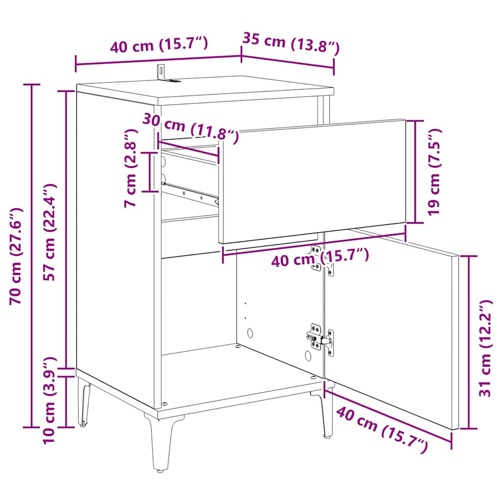Noćni ormar Crni hrast 40 x 35 x 70 cm Konstruirano drvo