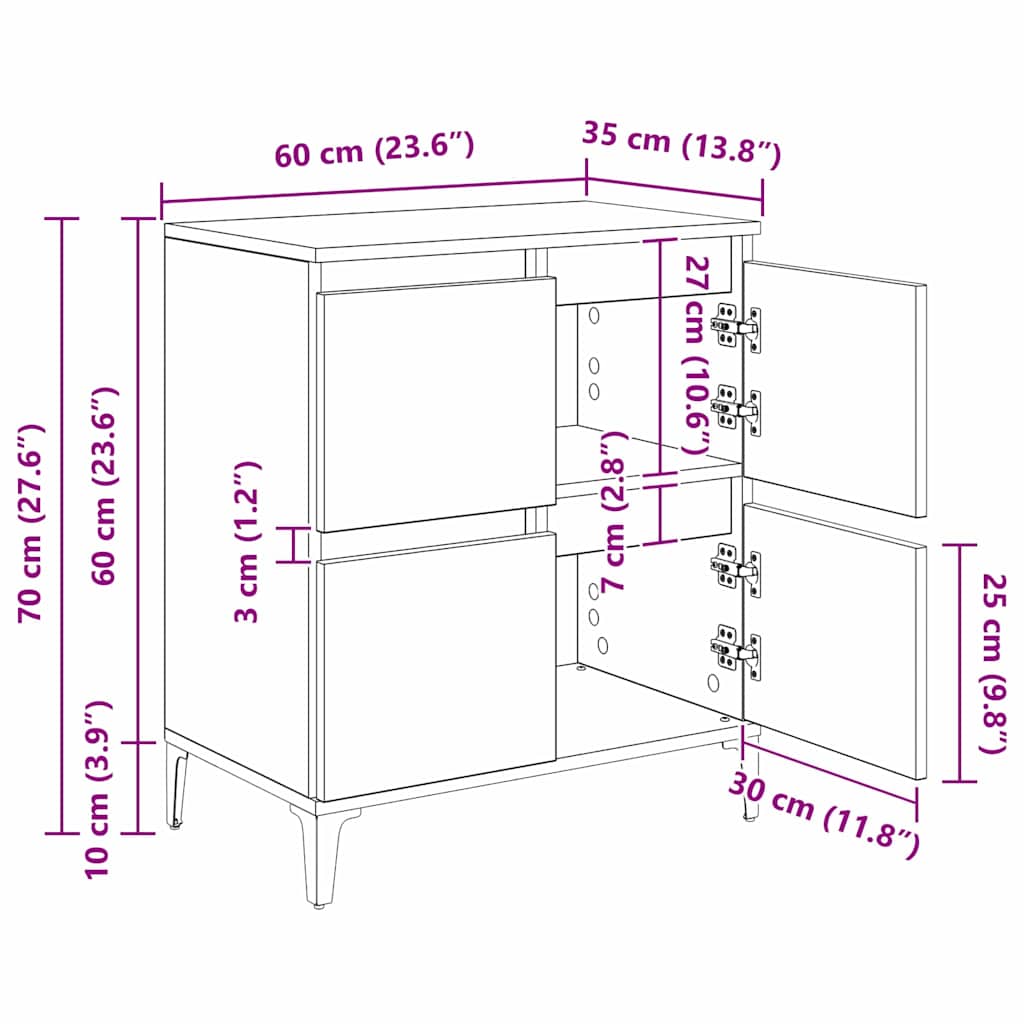 Kreveta Crni hrast 60 x 35 x 70 cm Obrađeno drvo i čelik