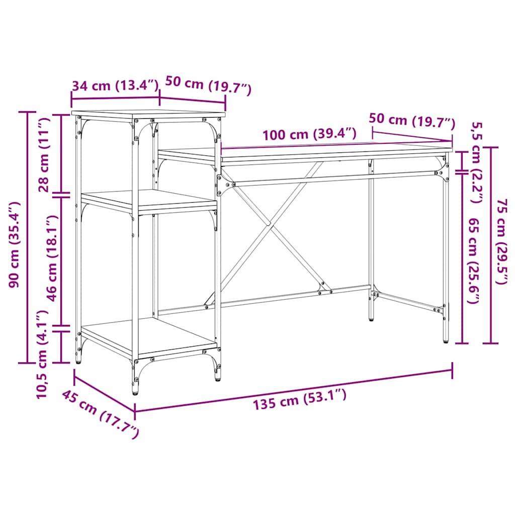 Stol Crni hrast 135 x 50 x 90 cm Konstruirano drvo