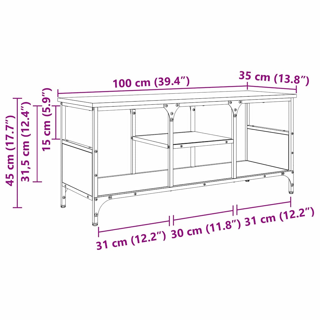 TV ormar Crni hrast 100 x 35 x 45 cm Obrađeno drvo i čelik