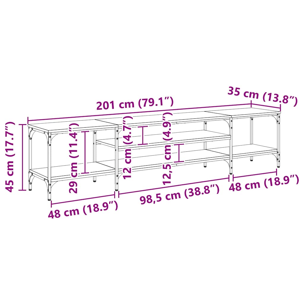 TV ormar Staro drvo 201 x 35 x 45 cm Obrađeno drvo i čelik