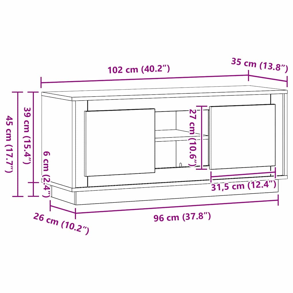 TV ormar Crni hrast 102 x 35 x 45 cm Konstruirano drvo