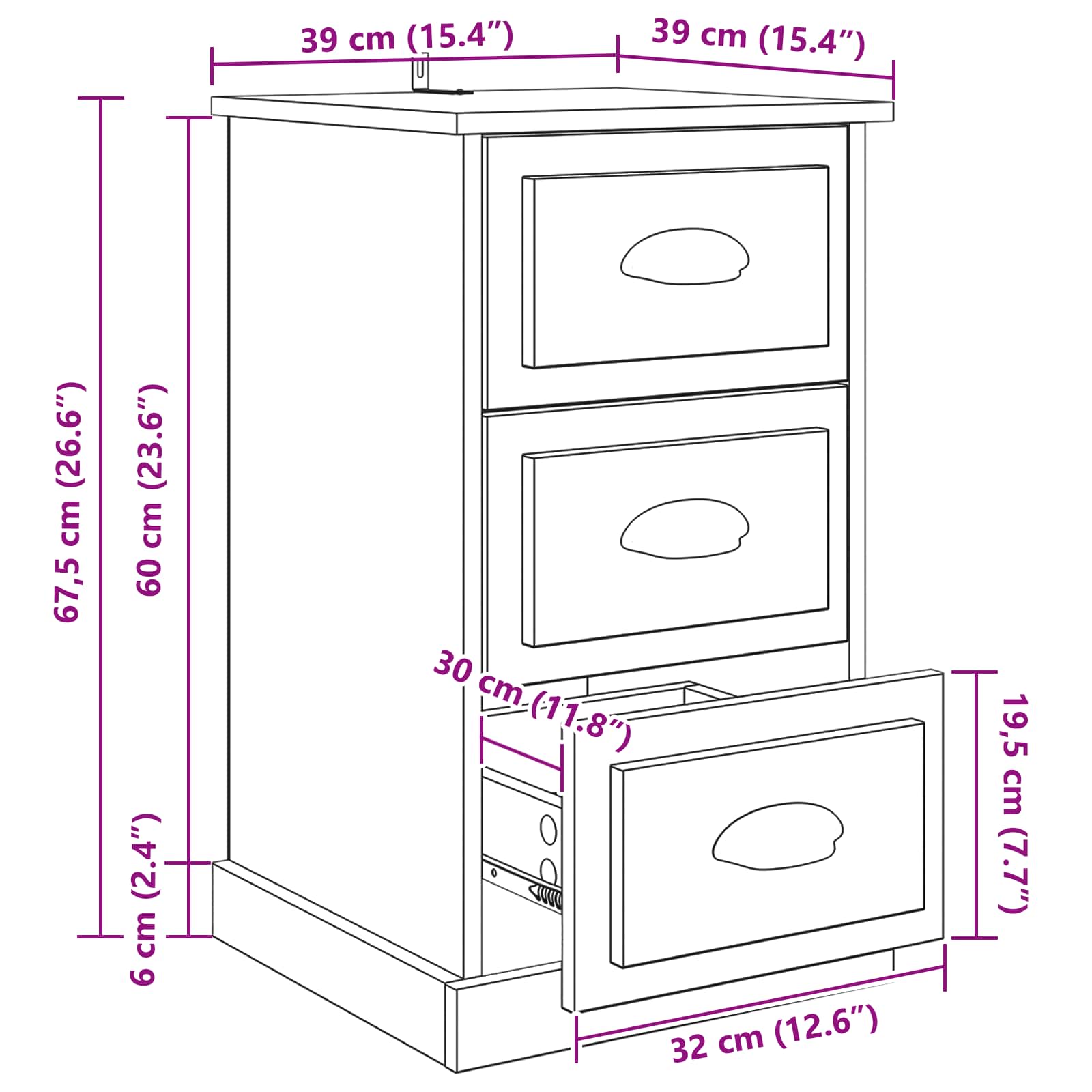 Noćni ormar Staro drvo 39 x 39 x 67,5 cm Konstruirano drvo