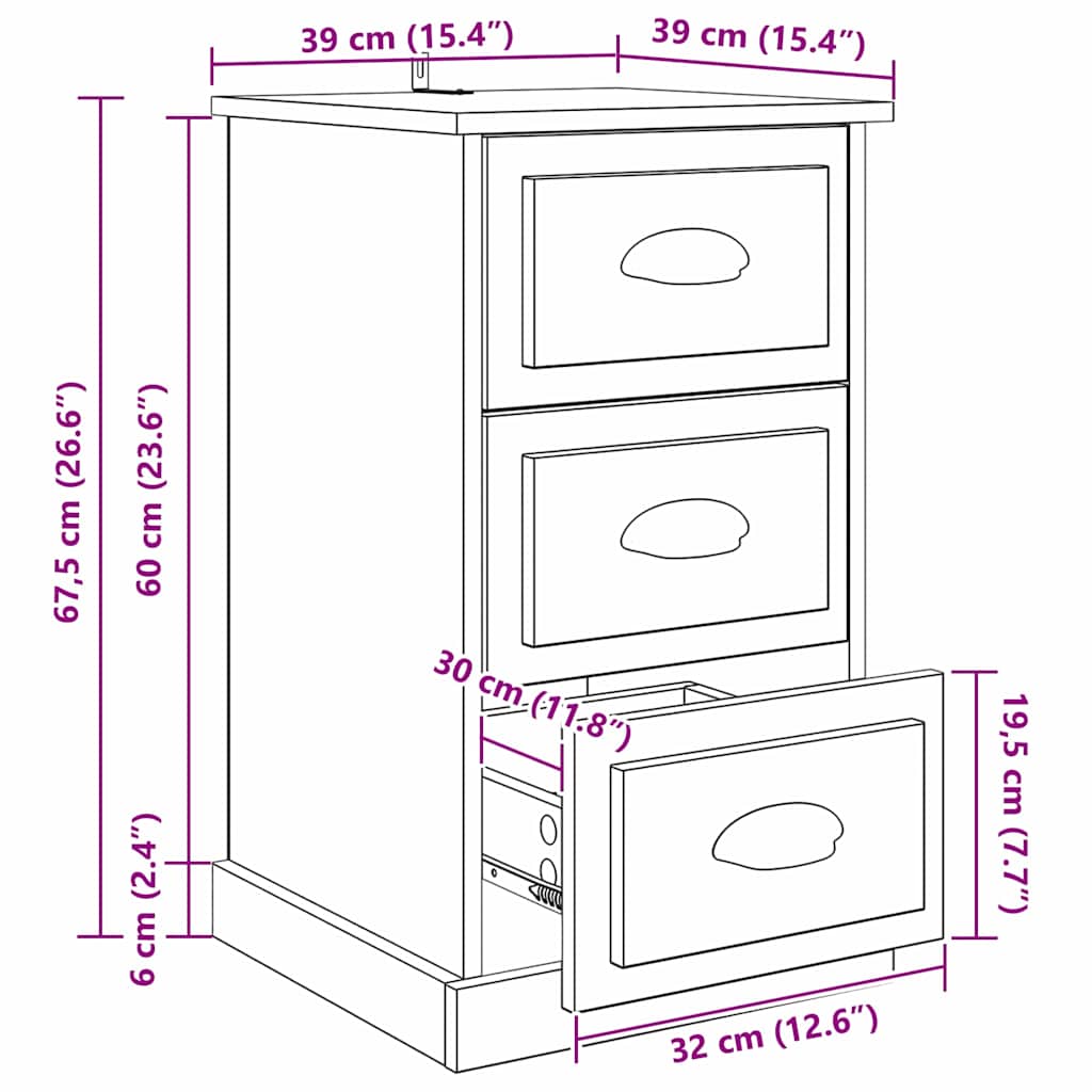 Noćni ormar Crni hrast 39 x 39 x 67,5 cm Konstruirano drvo
