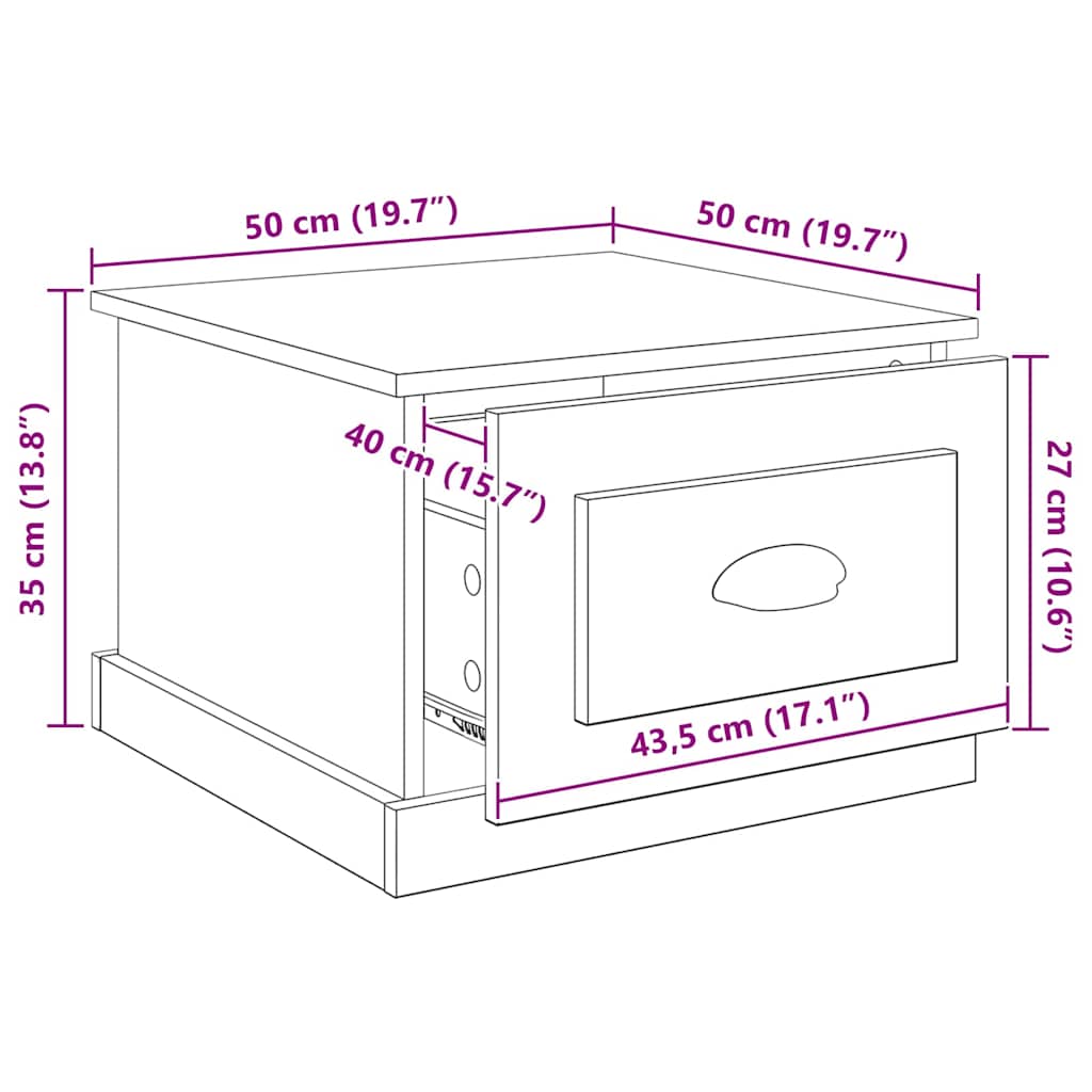 Kava Stol Crni hrast 50 x 50 x 35 cm Konstruirano drvo