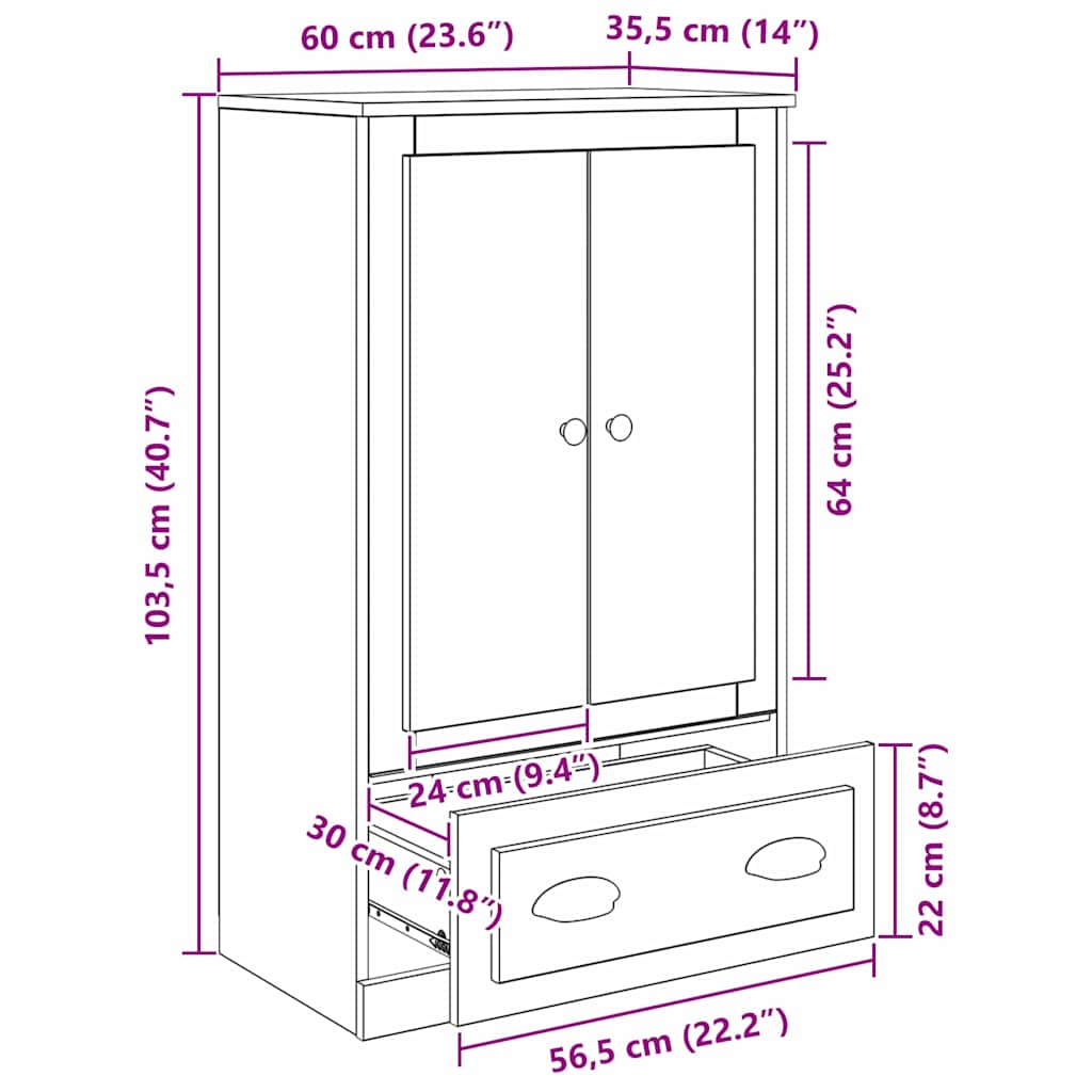 Highboard s ladicama Umjetnički hrast 60 x 35,5 x 103,5 cm
