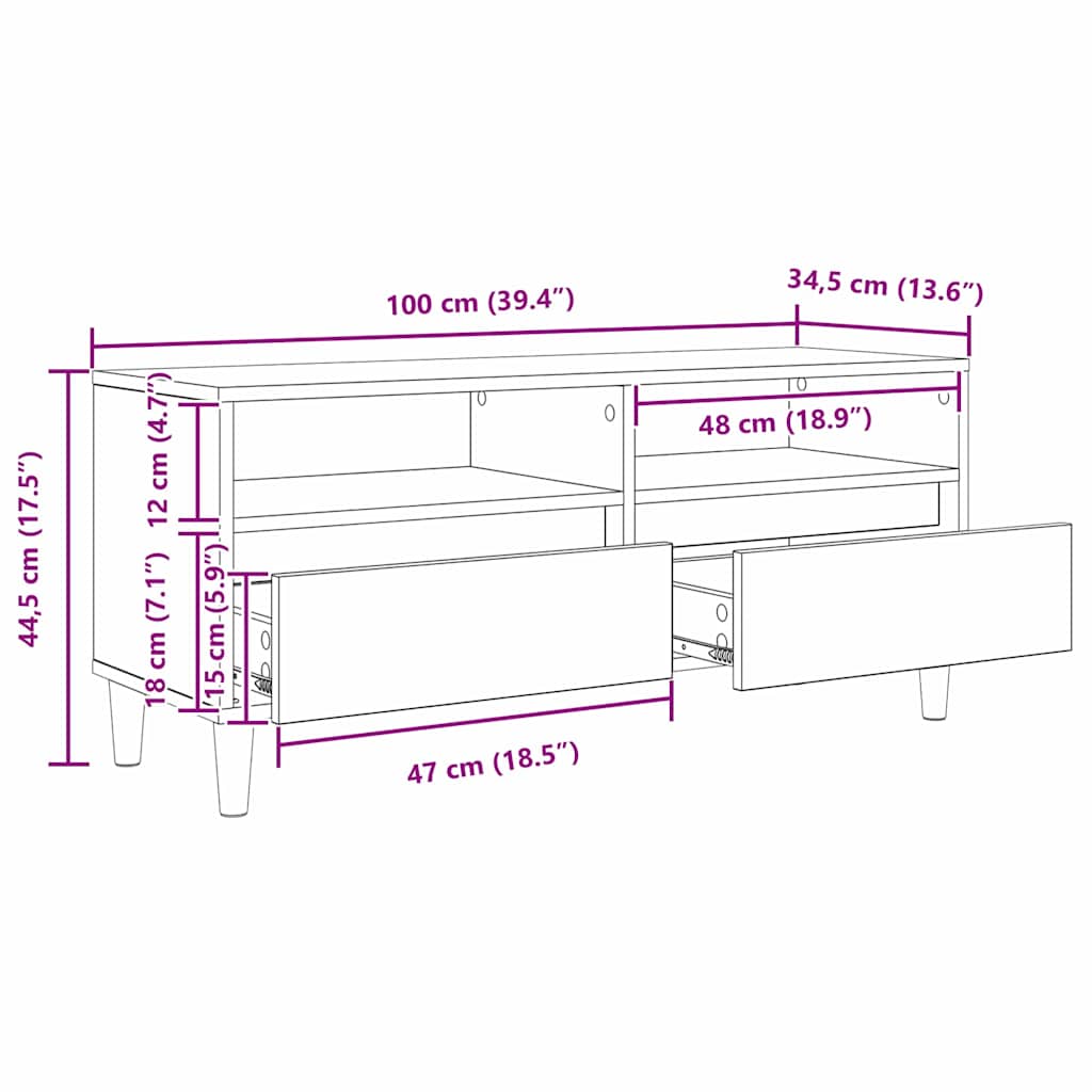 TV ormar Crni hrast 100 x 34,5 x 44,5 cm Konstruirano drvo