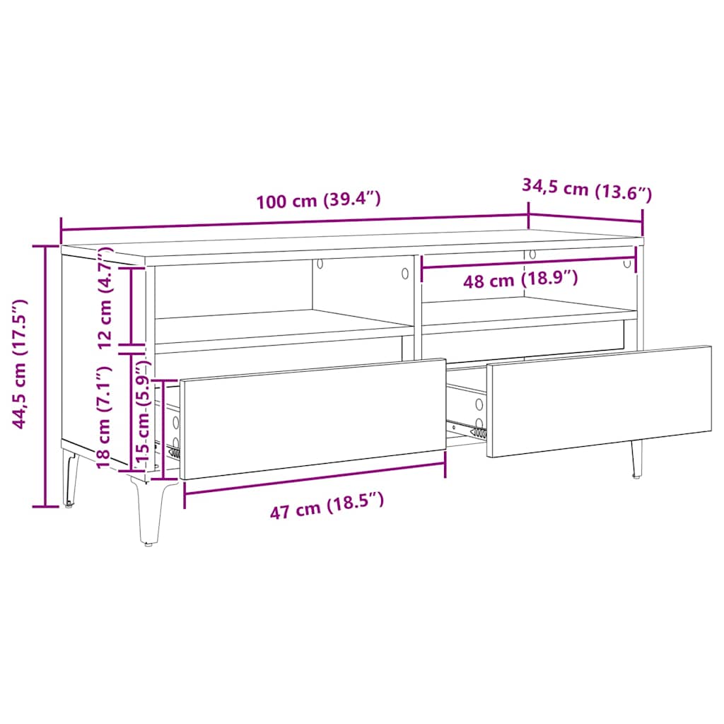 TV ormar Staro drvo 100 x 34,5 x 44,5 cm Obrađeno drvo i čelik