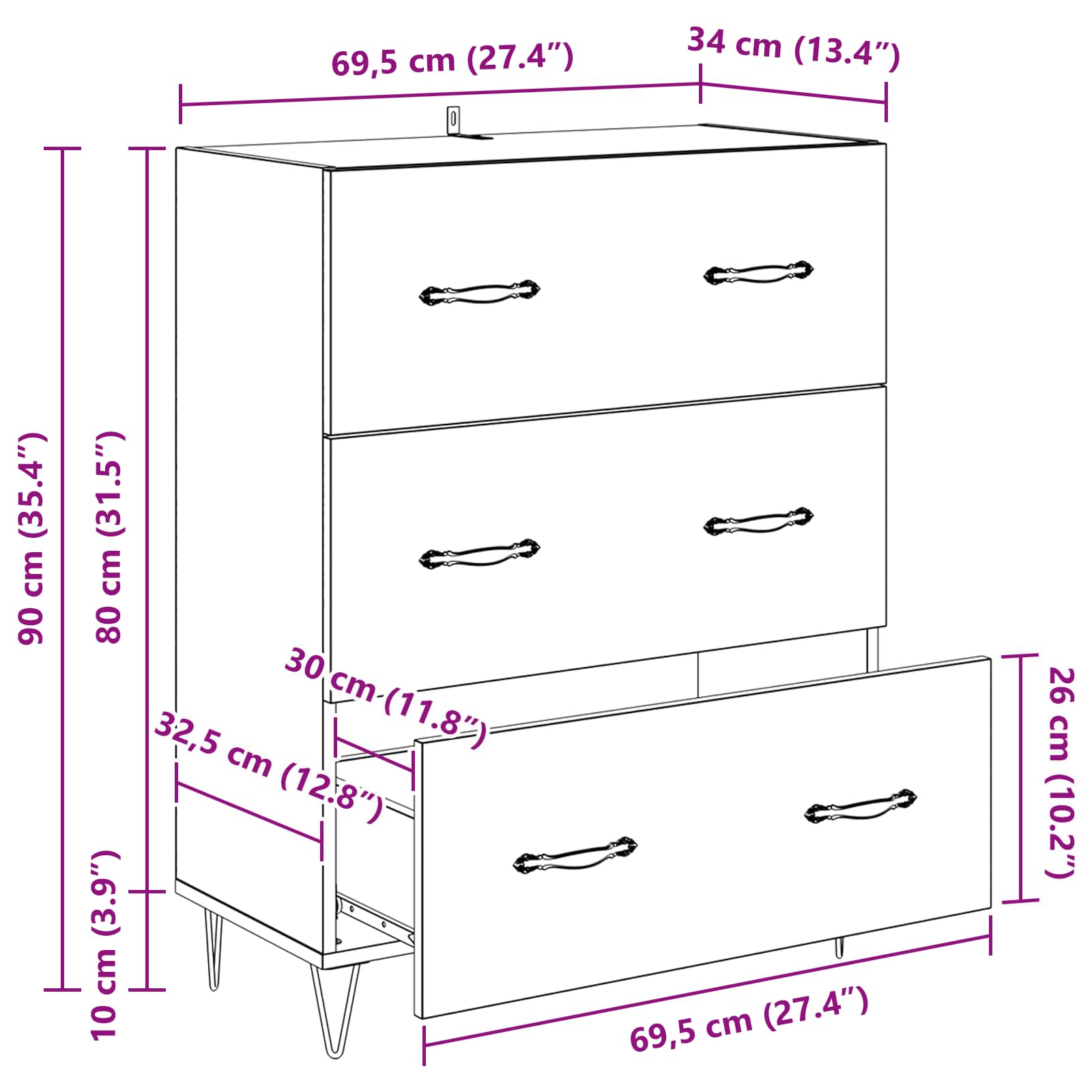 Kreveta s ladicama Umjetnički hrast 69,5 x 34 x 90 cm