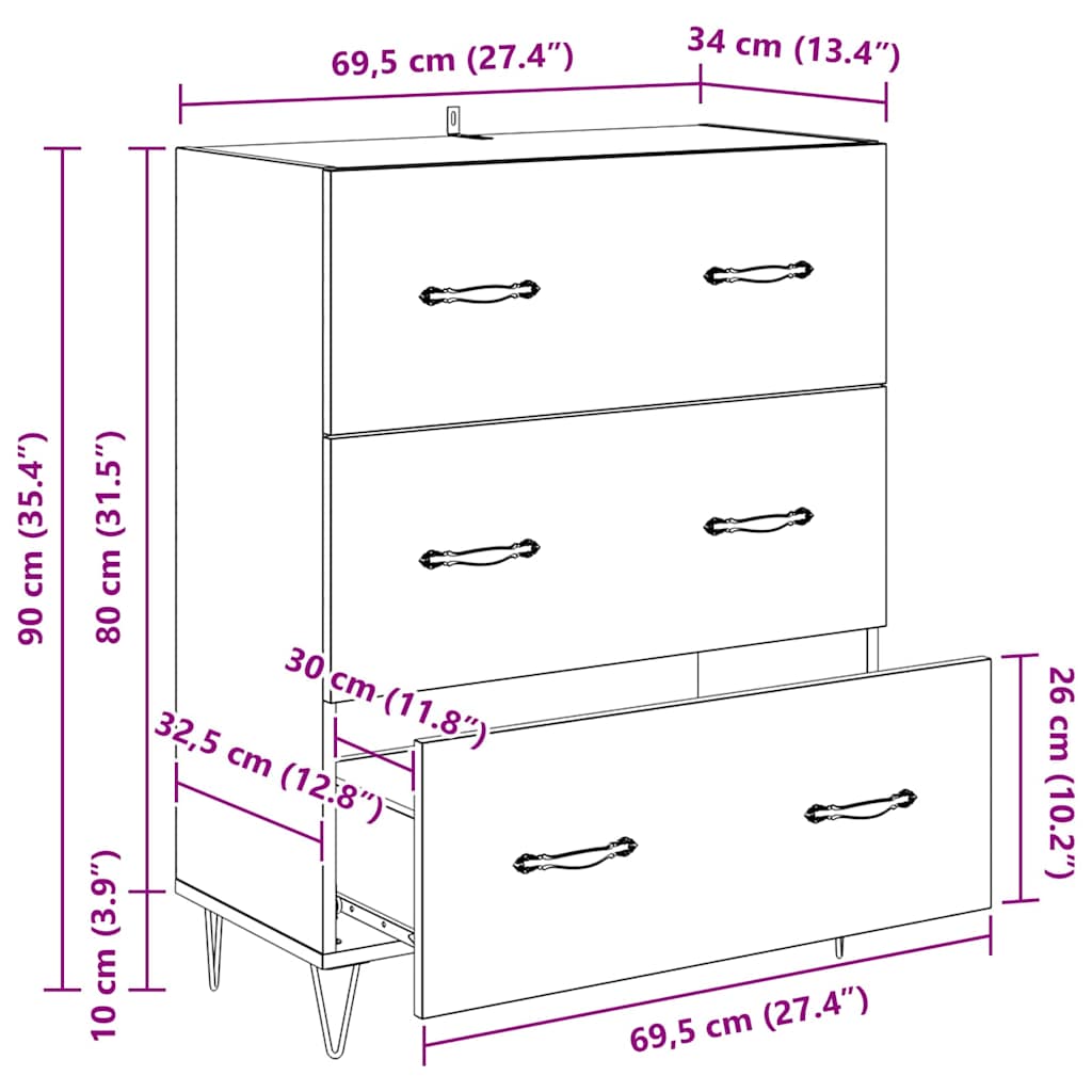 Kreveta Crni hrast 69,5 x 34 x 90 cm Obrađeno drvo i čelik