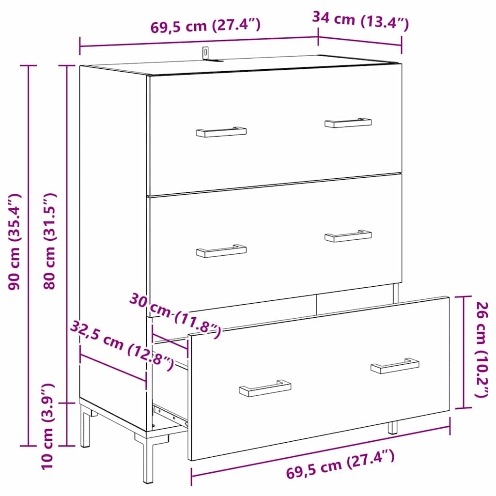 Kreveta s ladicama Umjetnički hrast 69,5 x 34 x 90 cm