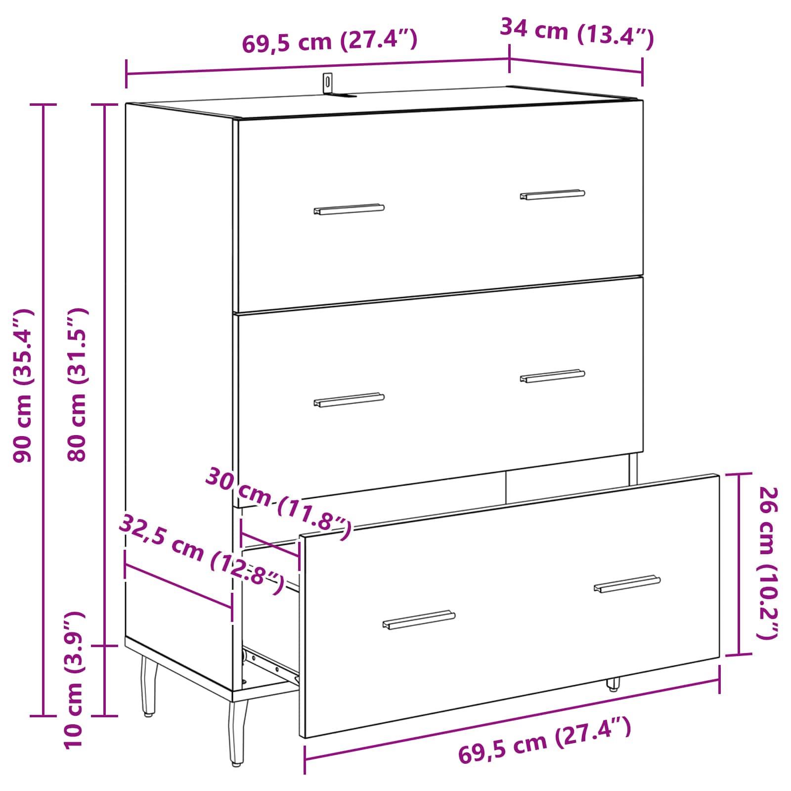 Kreveta s ladicama Umjetnički hrast 69,5 x 34 x 90 cm