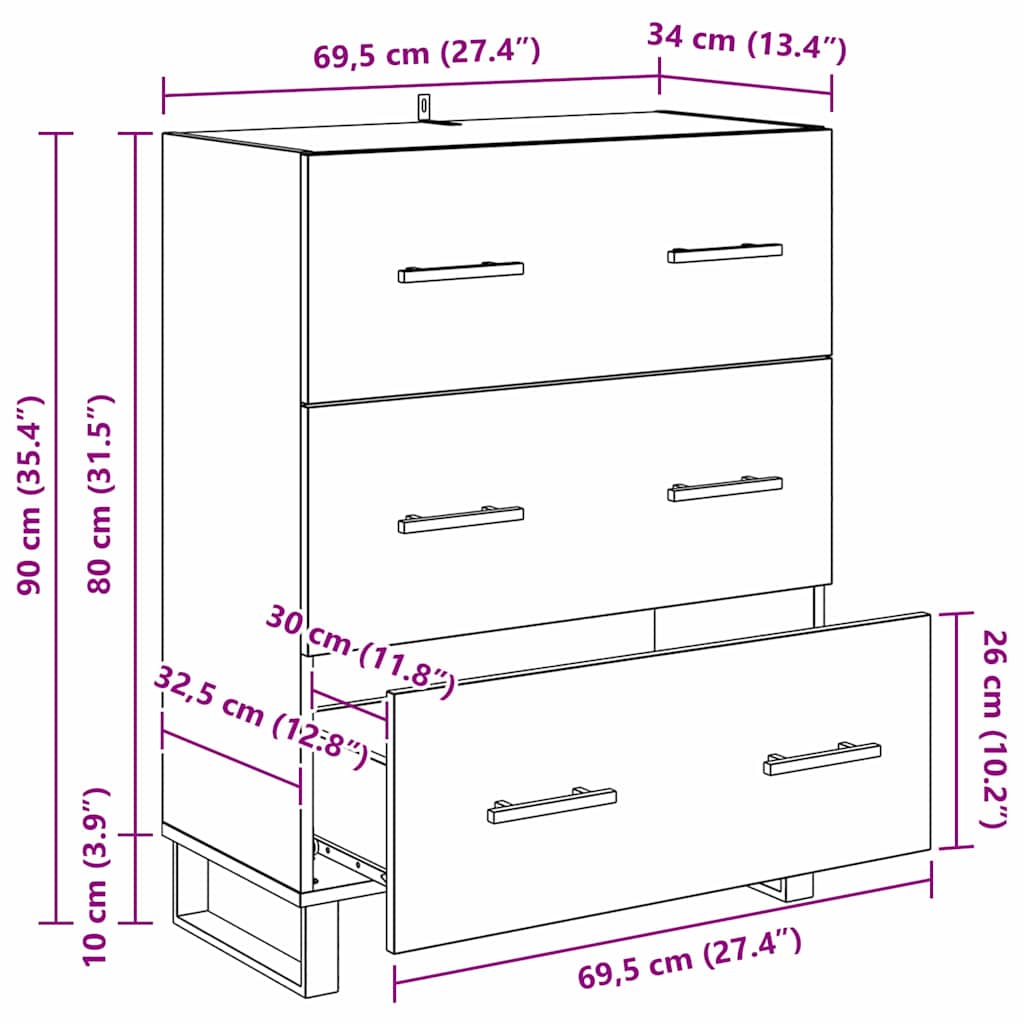 Kreveta Crni hrast 69,5 x 34 x 90 cm Obrađeno drvo i čelik
