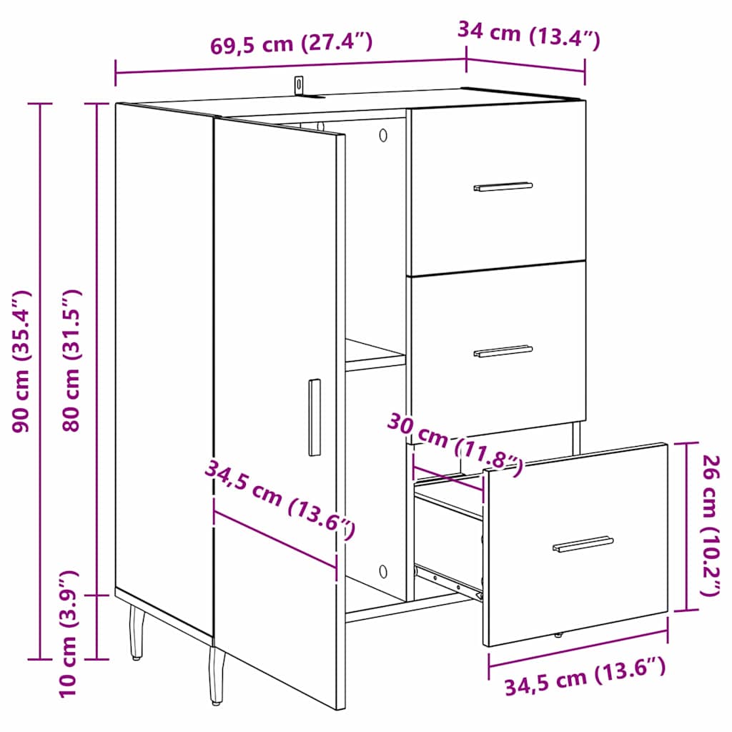 Kreveta s ladicama Umjetnički hrast 69,5 x 34 x 90 cm