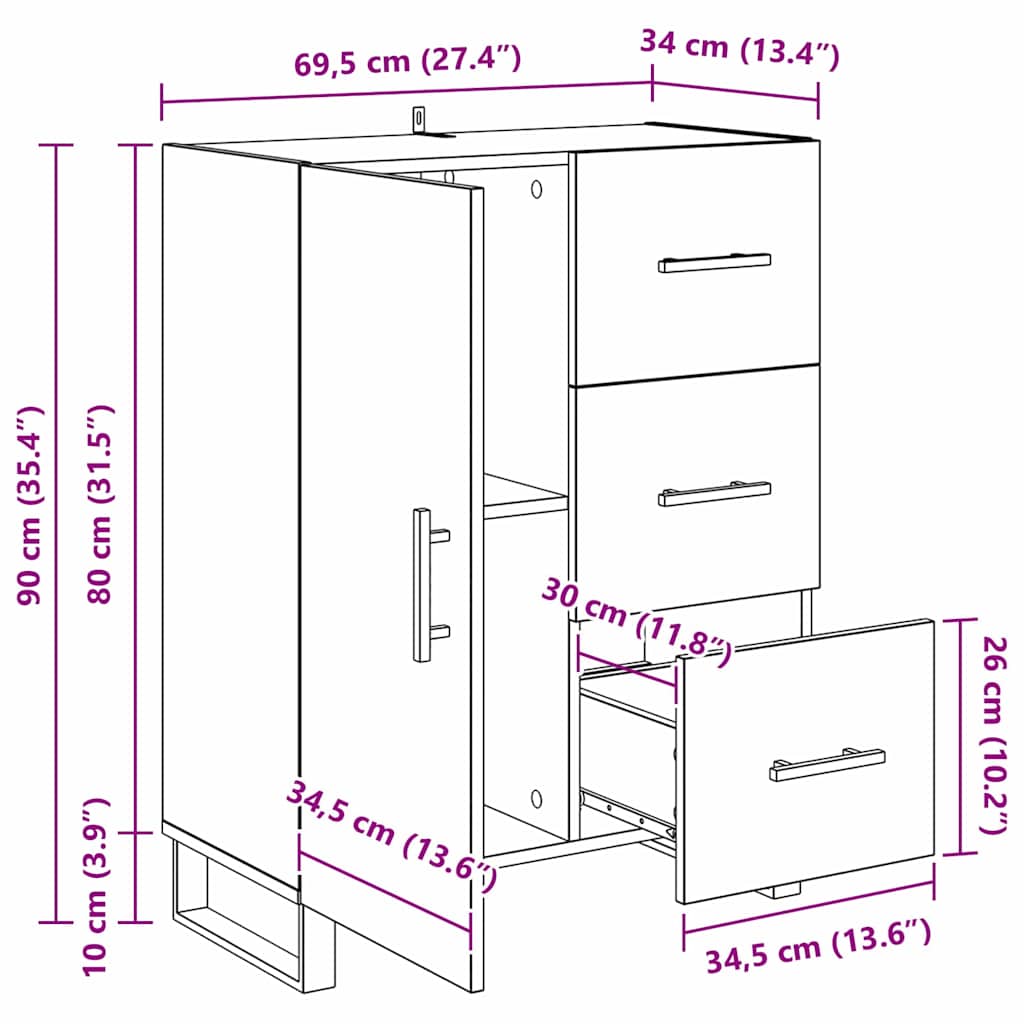 Kreveta Crni hrast 69,5 x 34 x 90 cm Obrađeno drvo i čelik