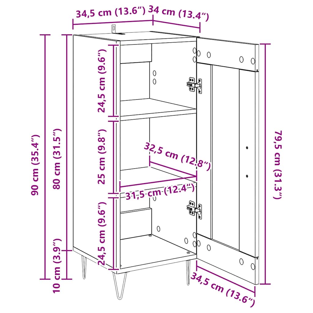 Kreveta Crni hrast 34,5 x 34 x 90 cm Obrađeno drvo i čelik