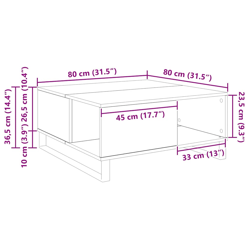 Kava Stol Umjetnički hrast 80 x 80 x 36,5 cm Konstruirano drvo