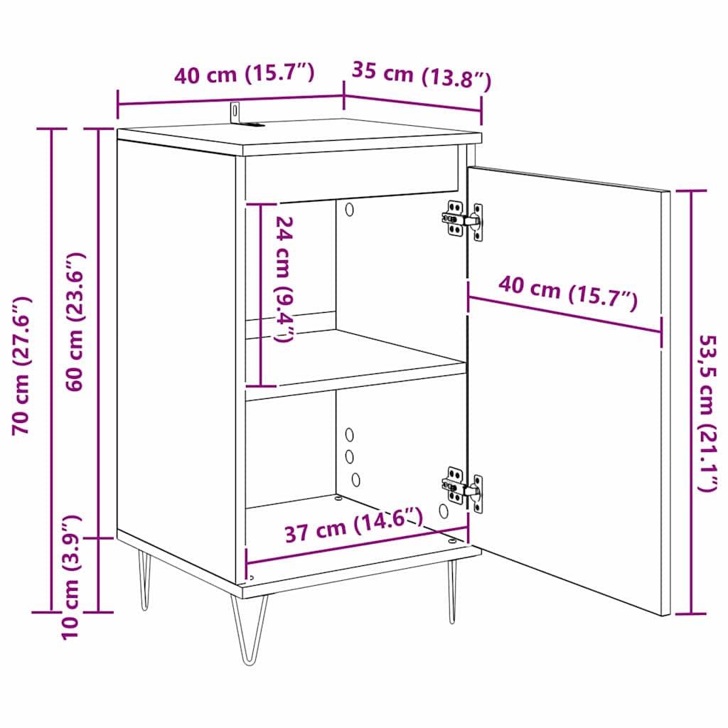 Kreveta Zidne Crni hrast 40 x 35 x 70 cm Konstruirano drvo