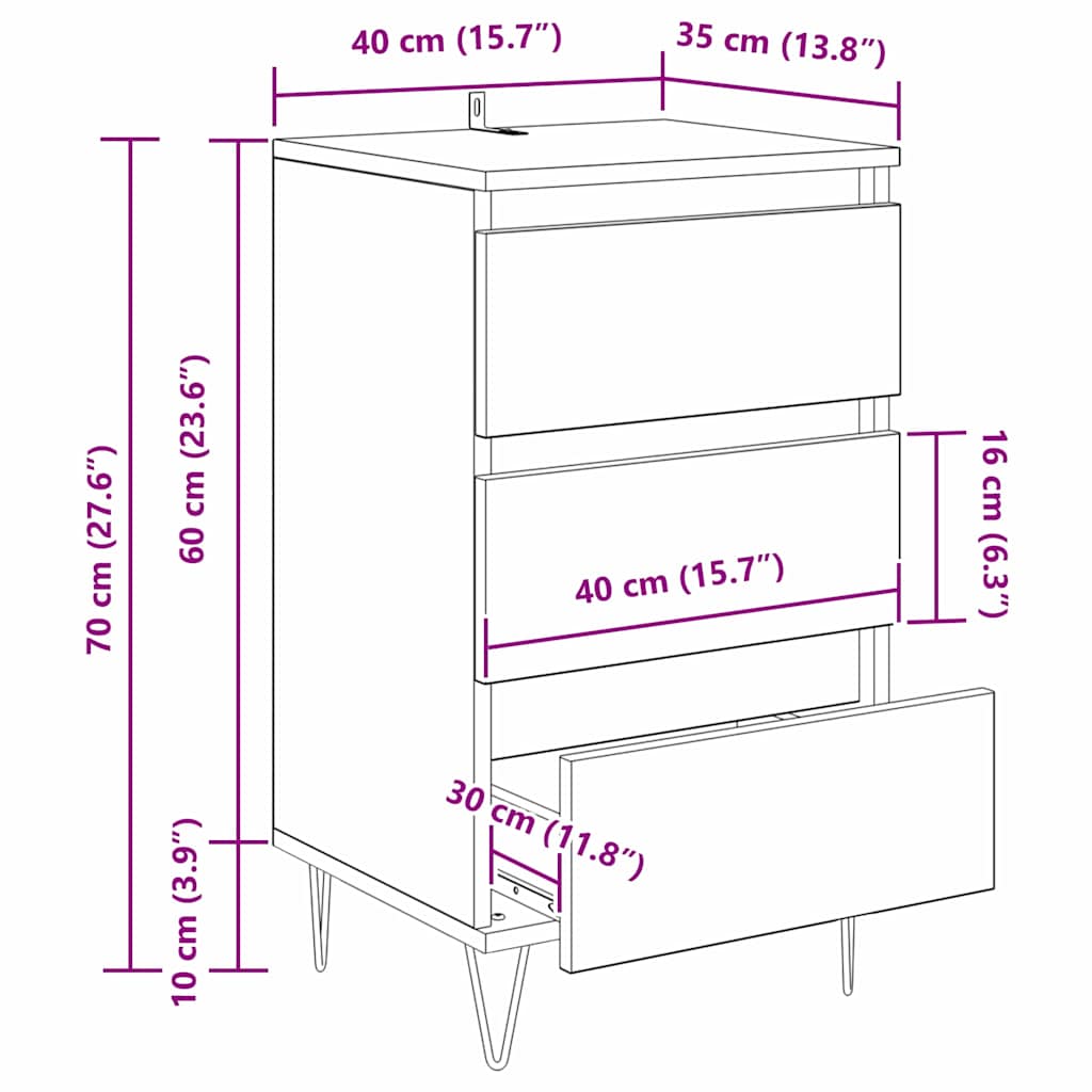 Kreveta Crni hrast 40 x 35 x 70 cm Obrađeno drvo i čelik