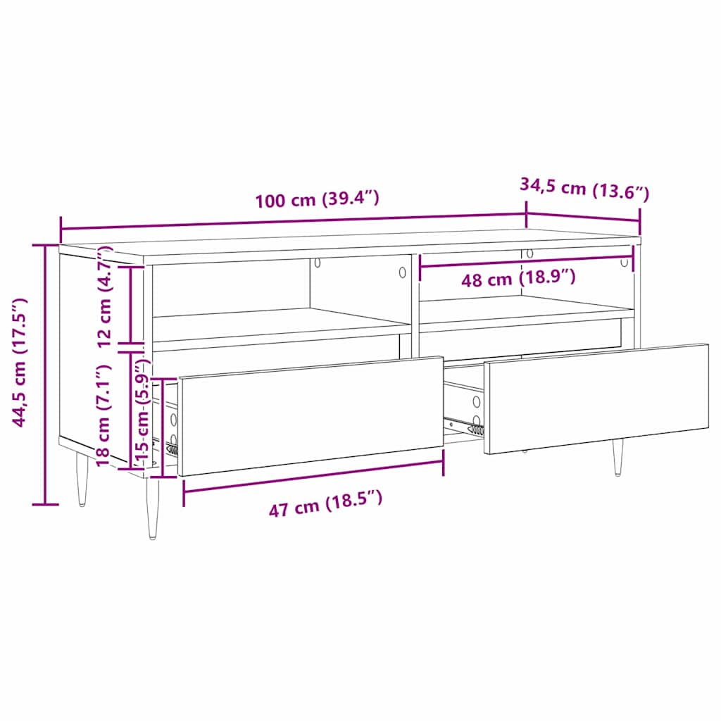 TV ormar Staro drvo 100 x 34,5 x 44,5 cm Obrađeno drvo i čelik