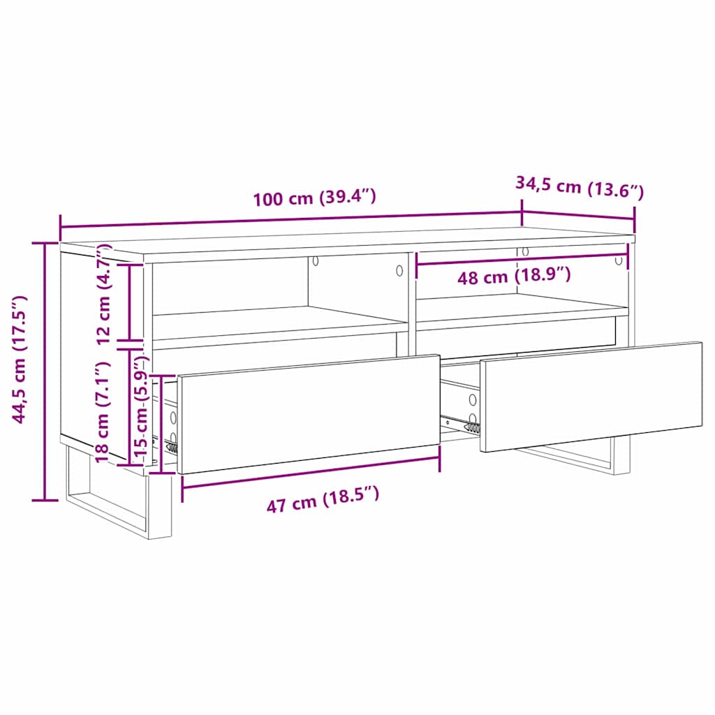 TV ormar Crni hrast 100 x 34,5 x 44,5 cm Obrađeno drvo i čelik