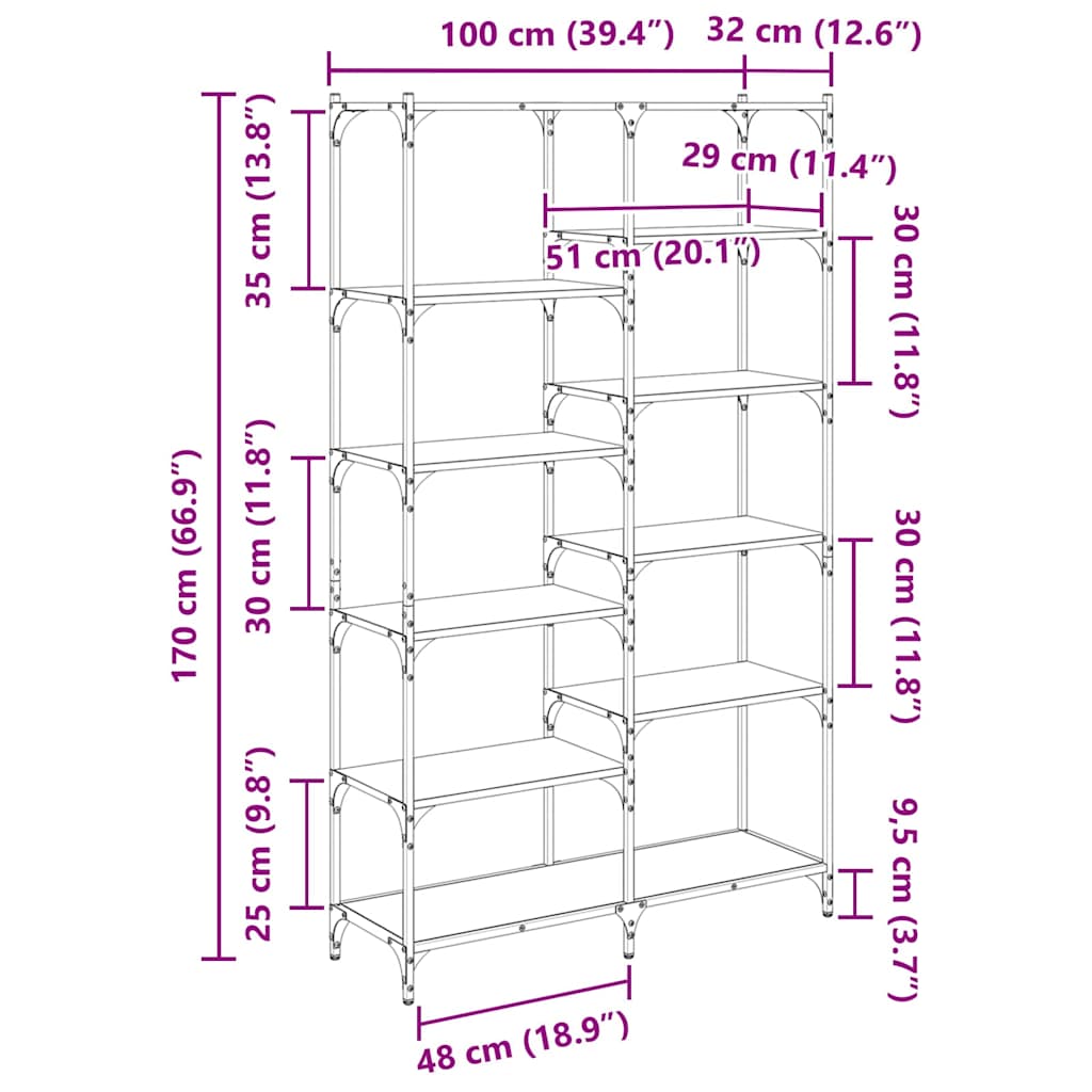 Polica Crni hrast 100 x 32 x 170 cm Konstruirano drvo