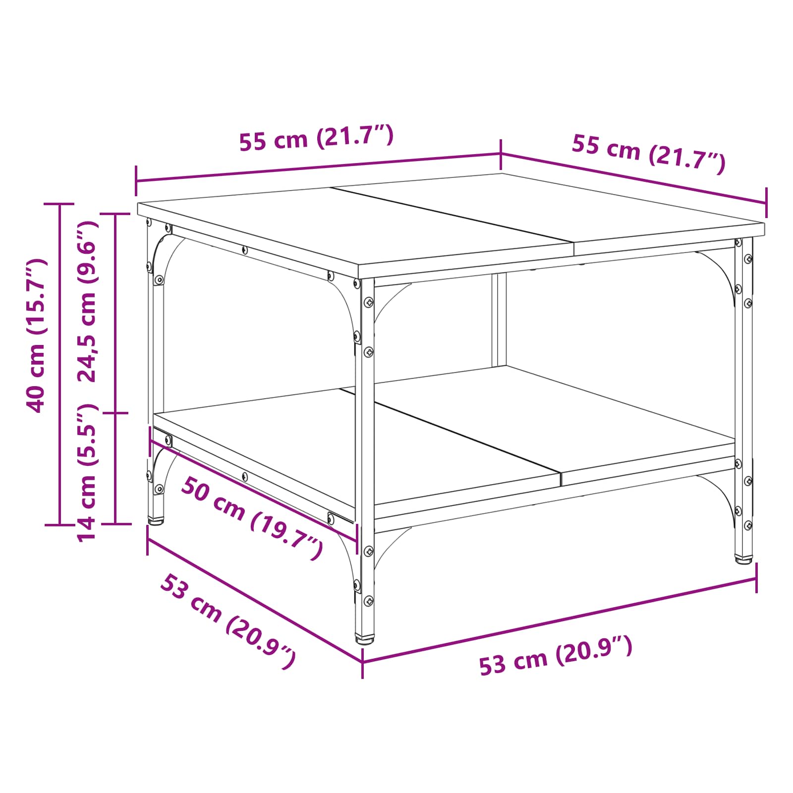 Kava Stol Crni hrast 55 x 55 x 40 cm Konstruirano drvo