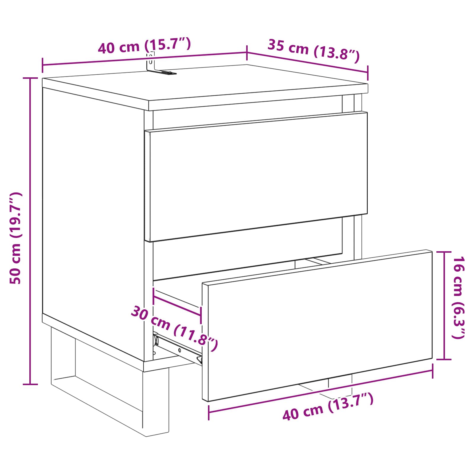 Noćni ormar 2 pcs Crni hrast 40 x 35 x 50 cm Konstruirano drvo