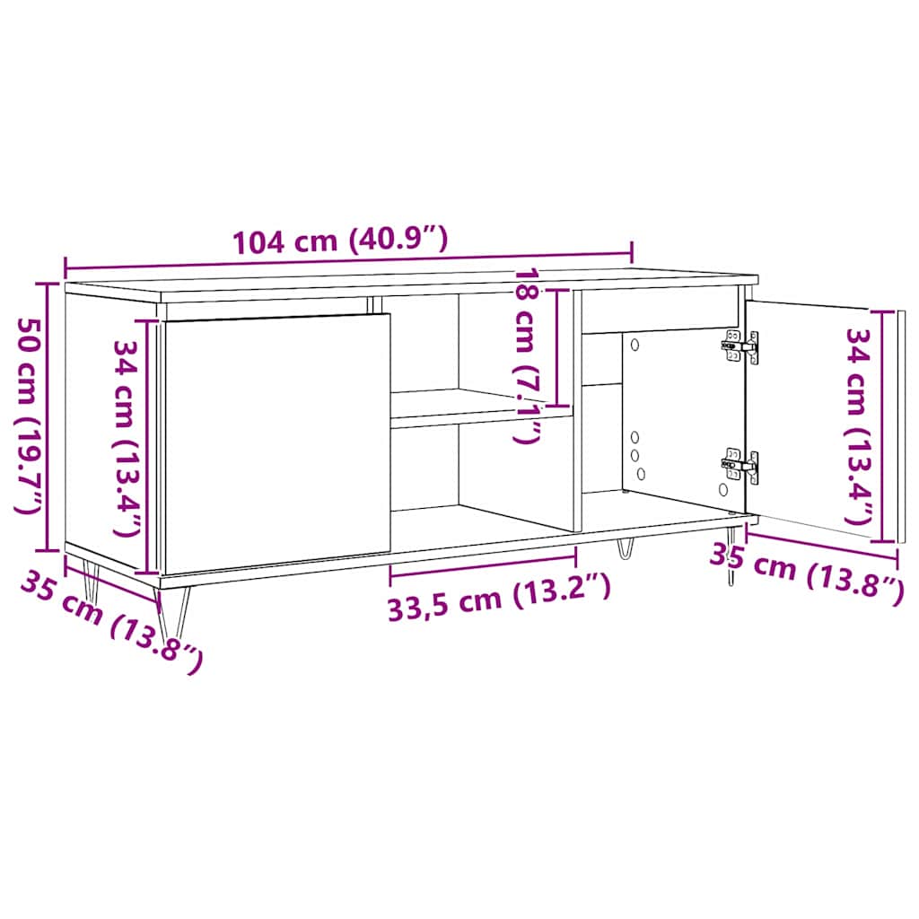 TV ormar Crni hrast 104 x 35 x 50 cm Konstruirano drvo