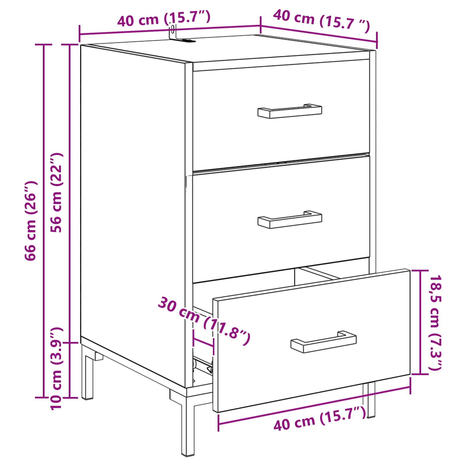 Noćni ormar Crni hrast 40 x 40 x 66 cm Konstruirano drvo