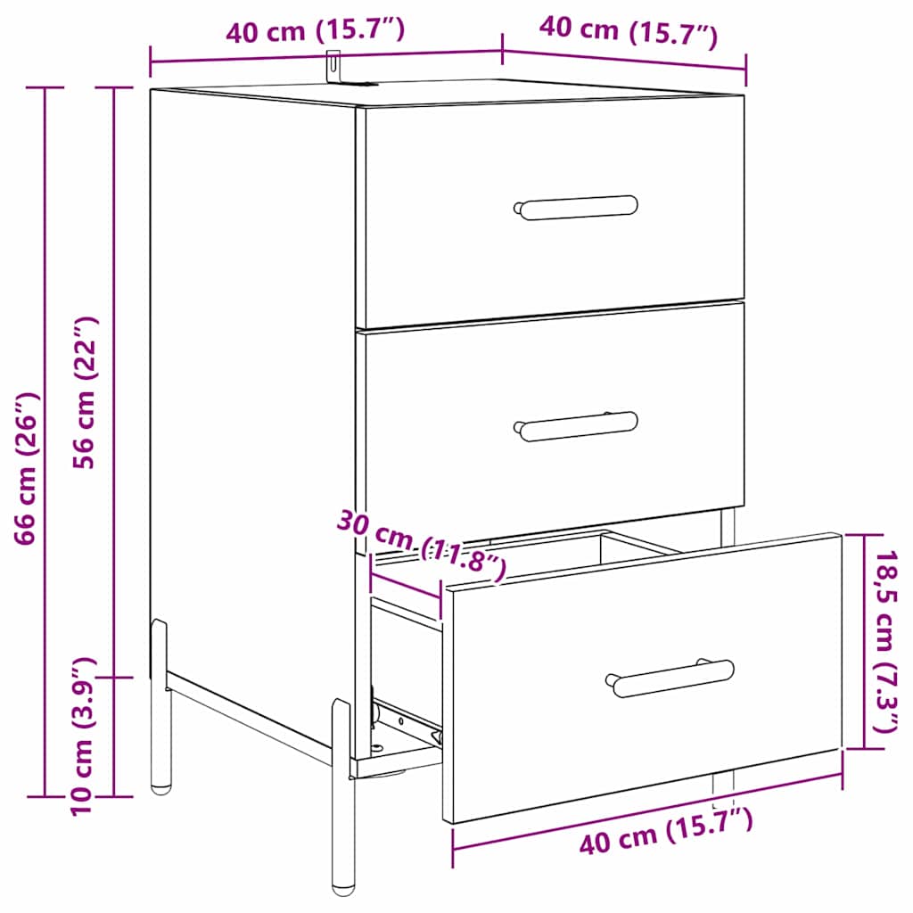 Noćni ormar Crni hrast 40 x 40 x 66 cm Konstruirano drvo