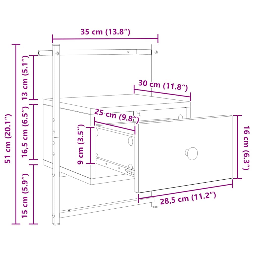 Noćni ormar s ladicama 2 pcs Umjetnički hrast 35 x 30 x 51 cm