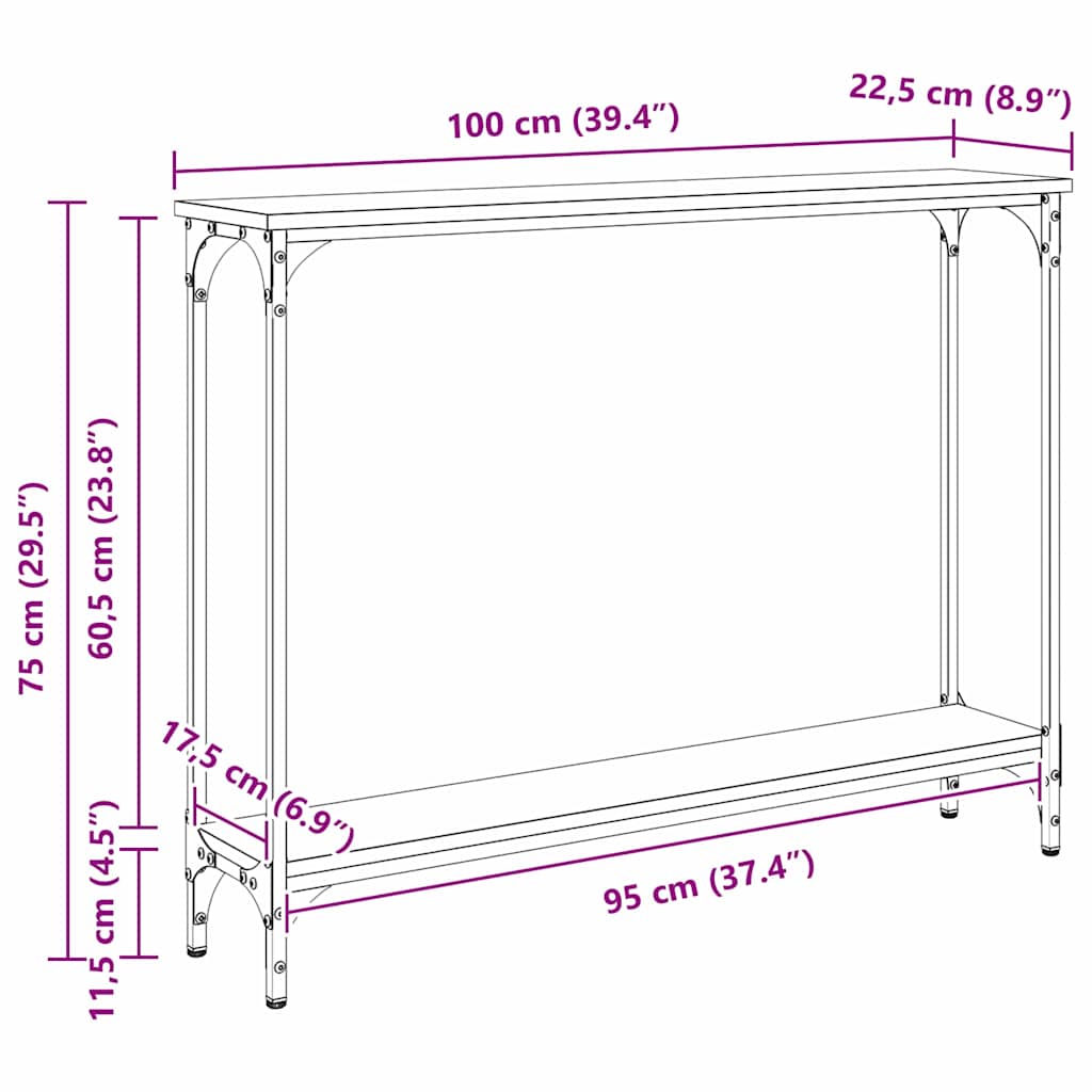 Konzolna stolica s policom Crni hrast 100 x 22,5 x 75 cm