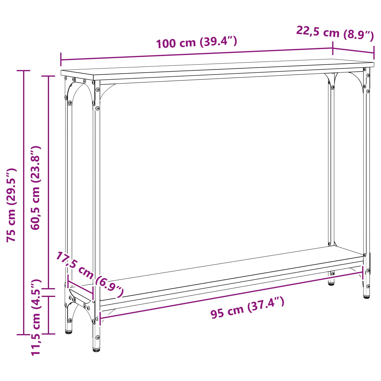 Konzolna stolica s policom Crni hrast 100 x 22,5 x 75 cm