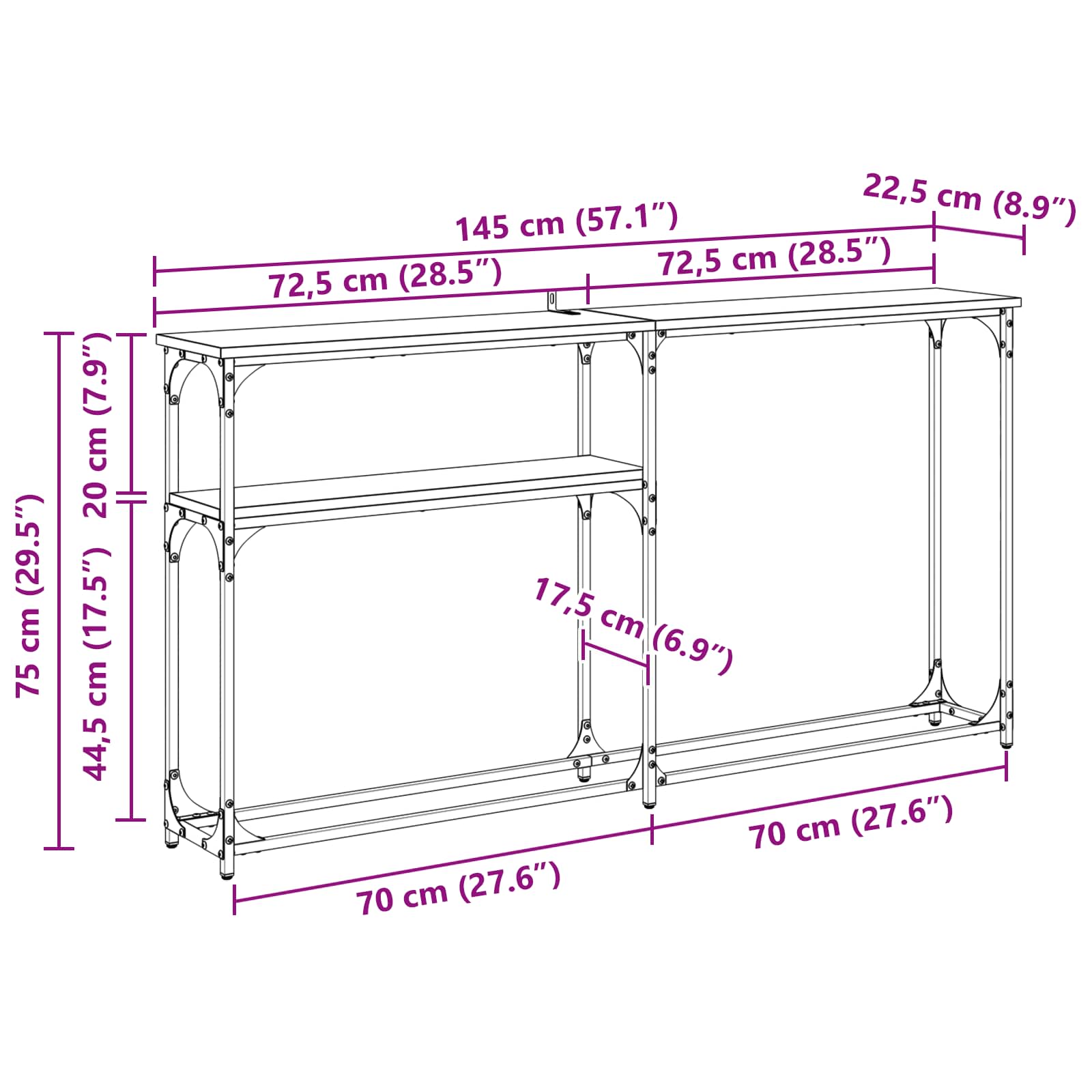 Konzolnistol Crni hrast 146 x 22.5 x 75 cm Konstruirano drvo