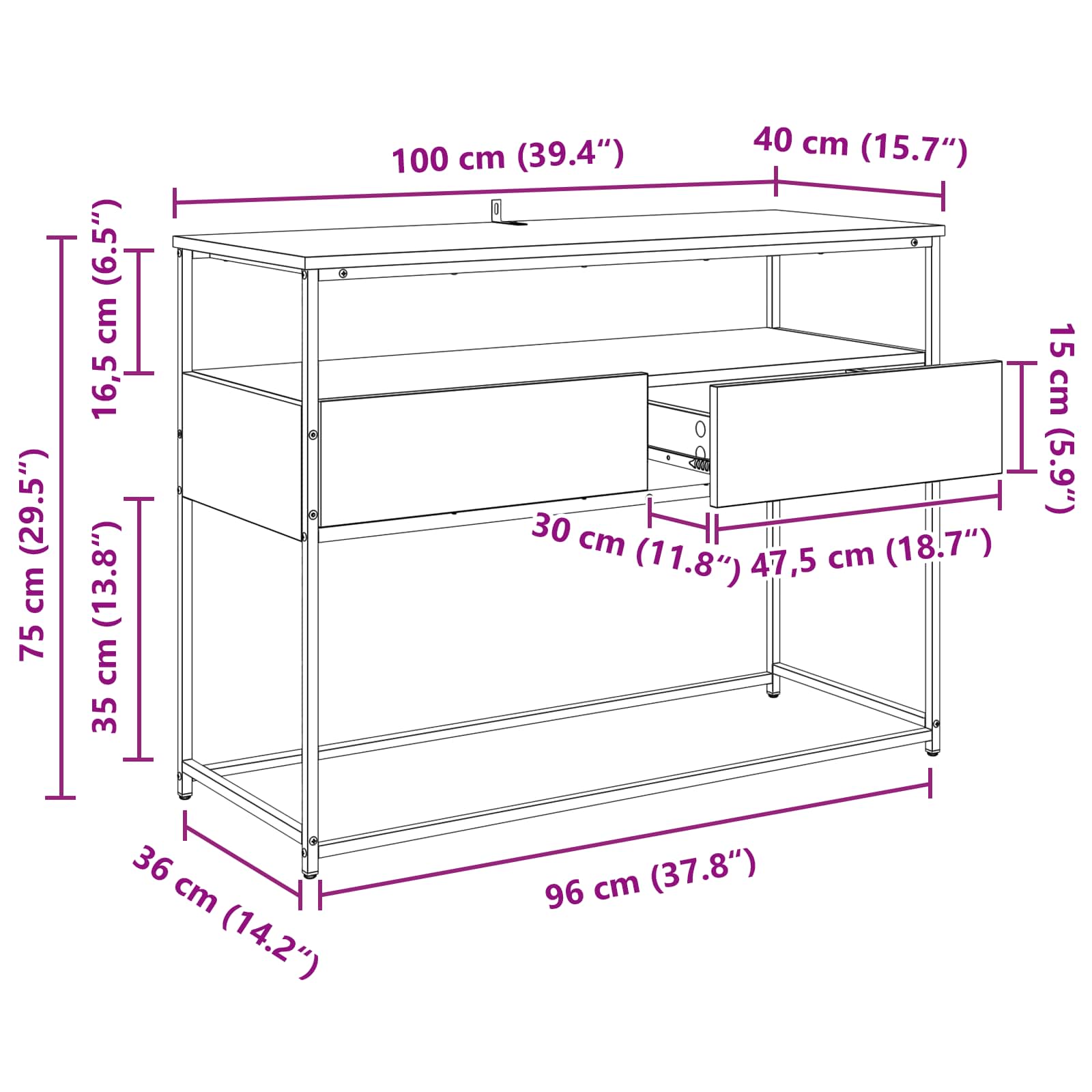 Konzolna stolica s ladicama Umjetnički hrast 100 x 40 x 75 cm