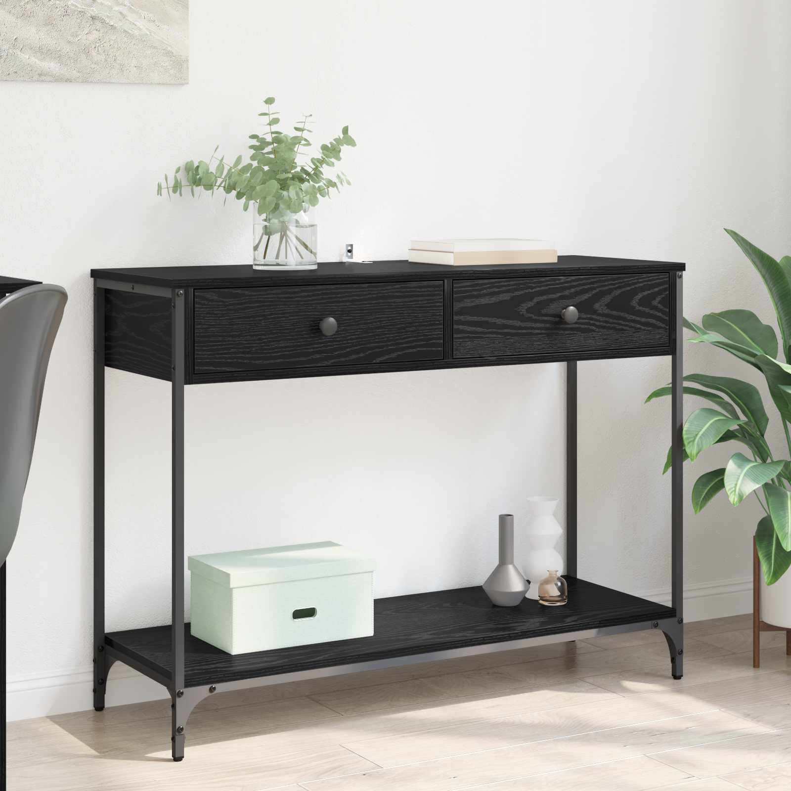 Konzolna stolica s ladicama Crni hrast 100 x 34,5 x 75 cm