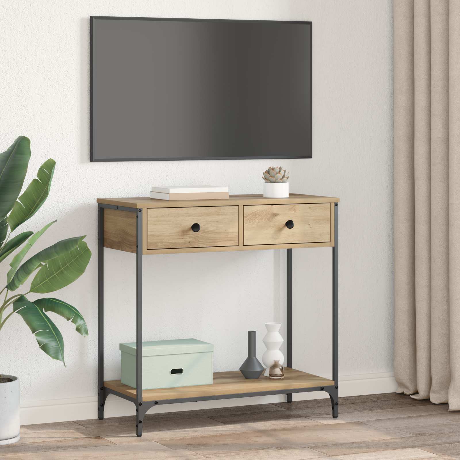 Konzolna stolica s ladicama Umjetnički hrast 75 x 34,5 x 75 cm