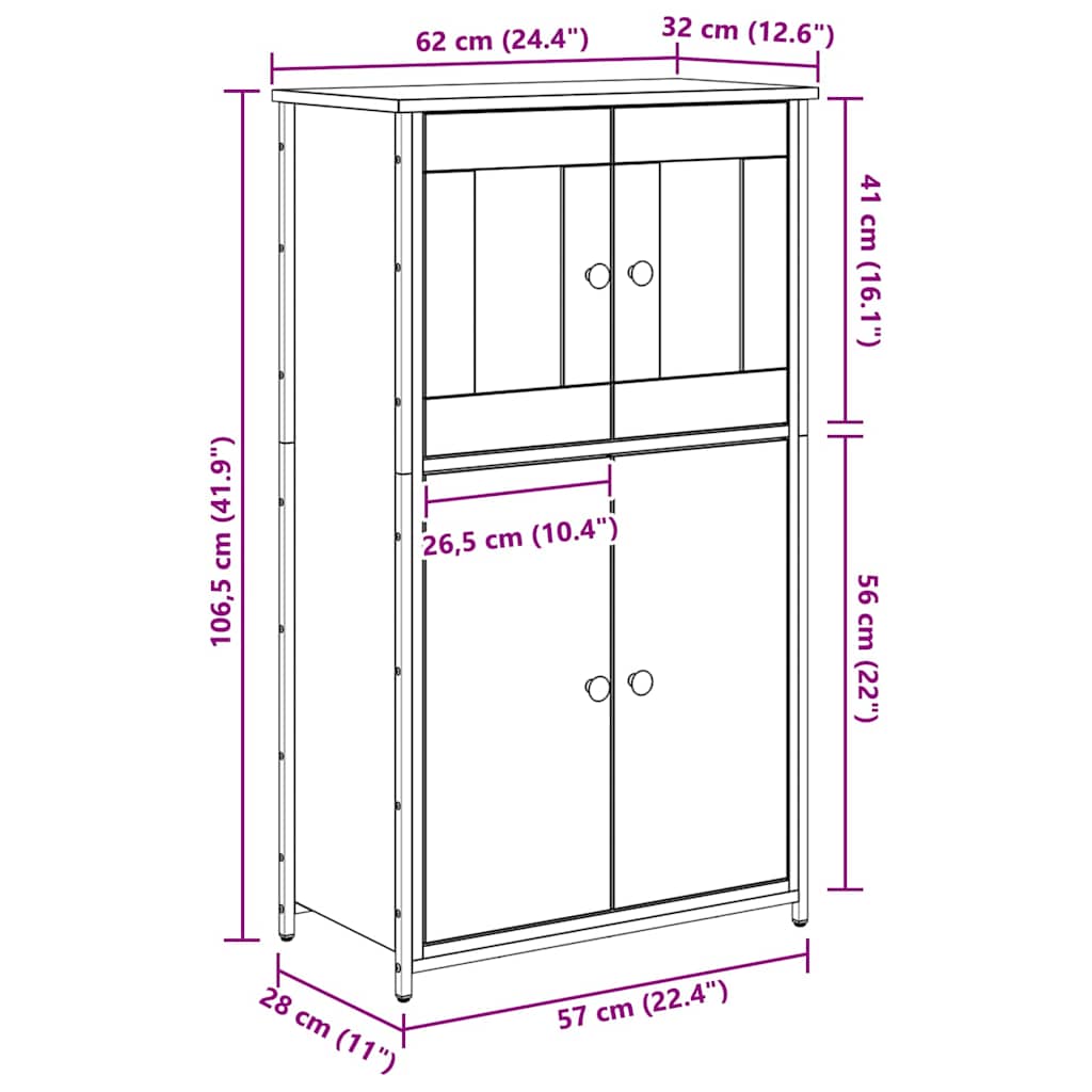 Highboard Umjetnički hrast 62 x 32 x 106,5 cm Konstruirano drvo