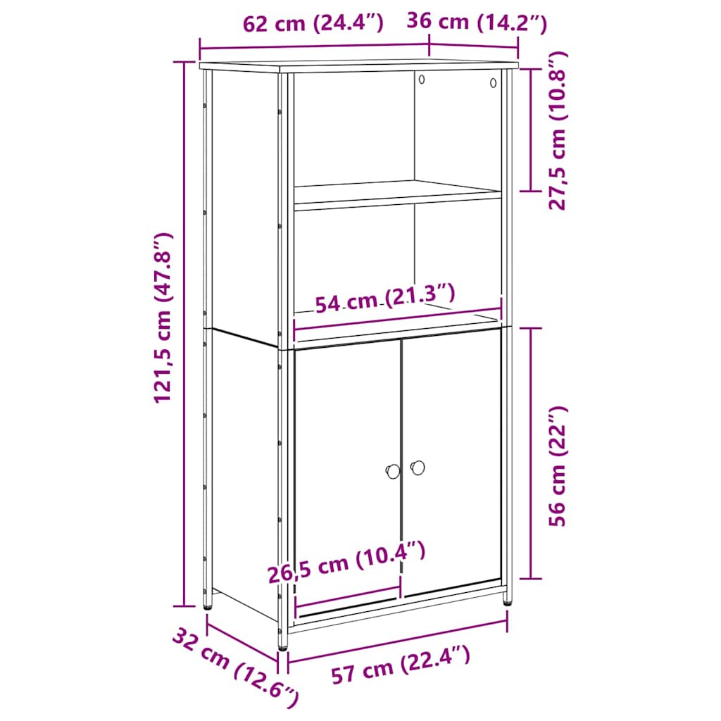 Highboard Crni hrast 62 x 36 x 121,5 cm Konstruirano drvo